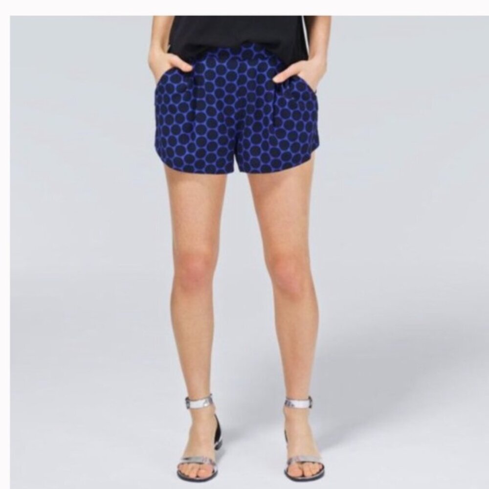 Aritzia Babaton Alvin 100% Silk Crepe Polka Dot Shorts Preppy Pockets Blue Black